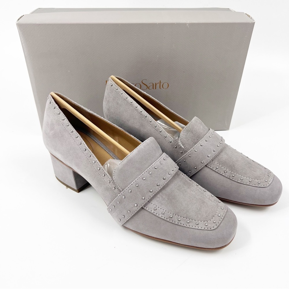 Franco Sarto Light Gray Studded Block Heels